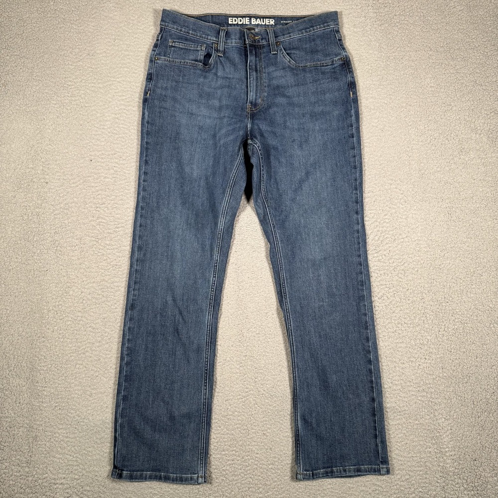 Eddie Bauer Jeans Mens 33x31 Blue Straight Fit Denim 5 Pocket Casual Preppy Logo